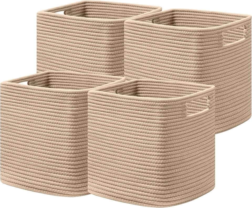 Set of 4 Cotton Rope Storage Baskets, 11x10.5x10.5 Inches