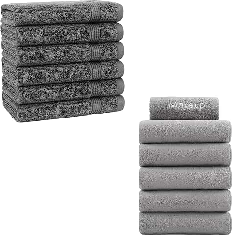 Grey Makeup Remover Cloths and Dark Grey Hand Towels