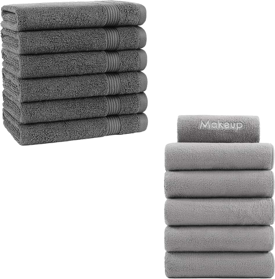 Grey Makeup Remover Cloths and Dark Grey Hand Towels