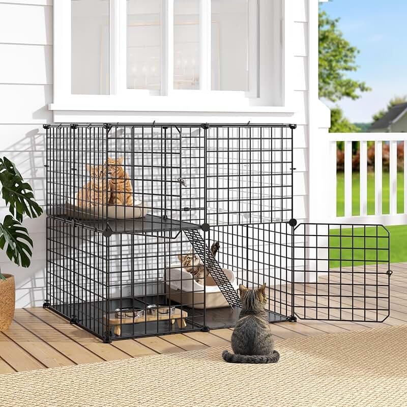 Cat Enclosure with 2 Tiers for Small Pets