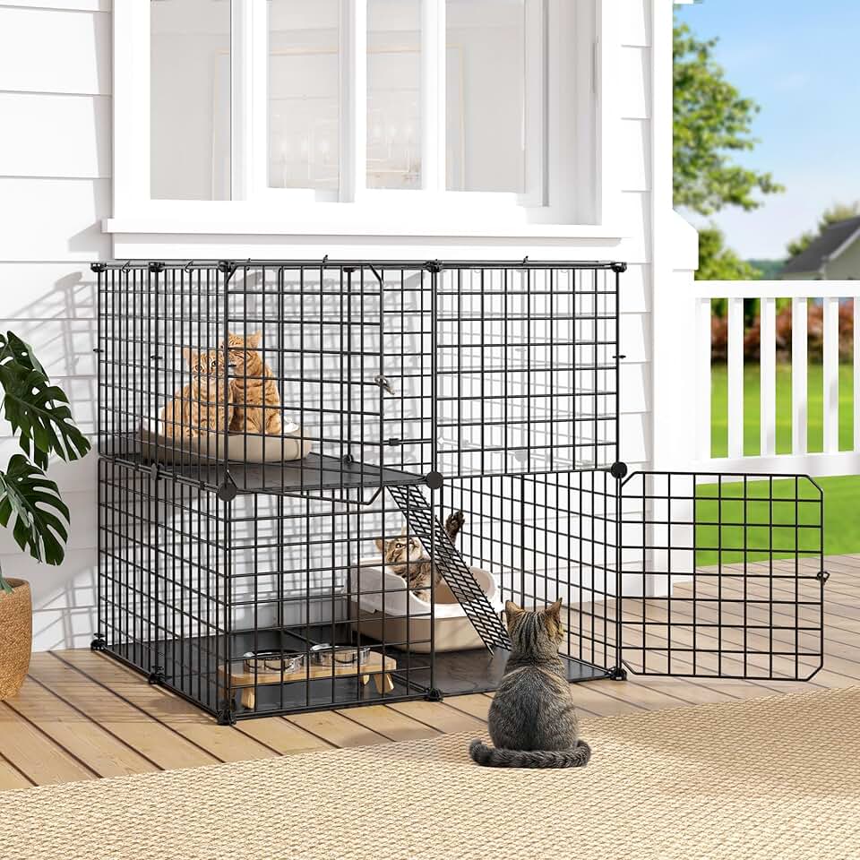 Cat Enclosure with 2 Tiers for Small Pets