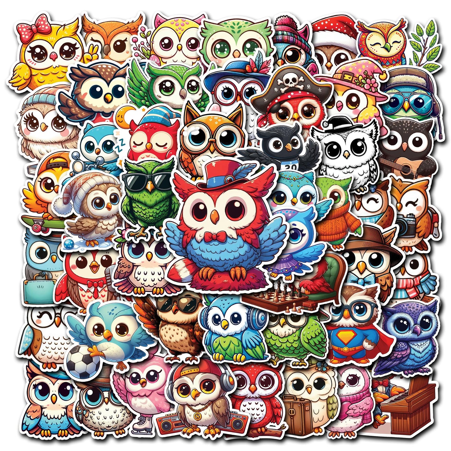 50 Pack Cute Waterproof Owl Stickers for Kids and Teens