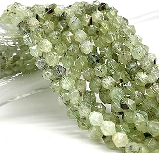 Australian Dark-Moss Prehnite Beads, 8mm, Star-Cut