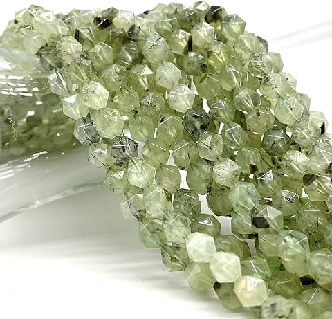 Australian Dark-Moss Prehnite Beads, 8mm, Star-Cut