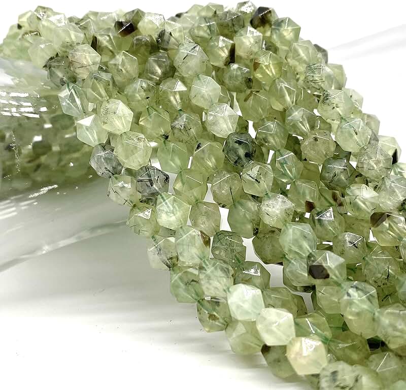 Australian Dark-Moss Prehnite Beads, 8mm, Star-Cut