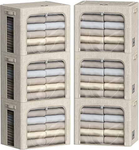 Six Foldable Fabric Storage Bins with Clear Windows