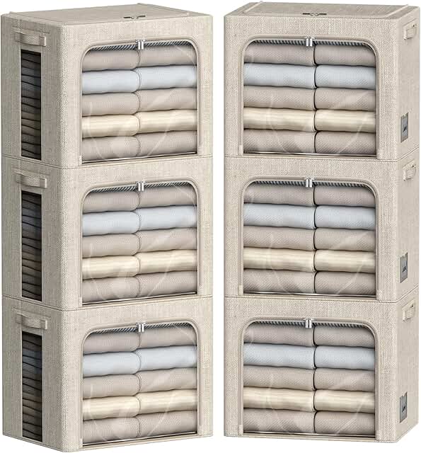 Six Foldable Fabric Storage Bins with Clear Windows