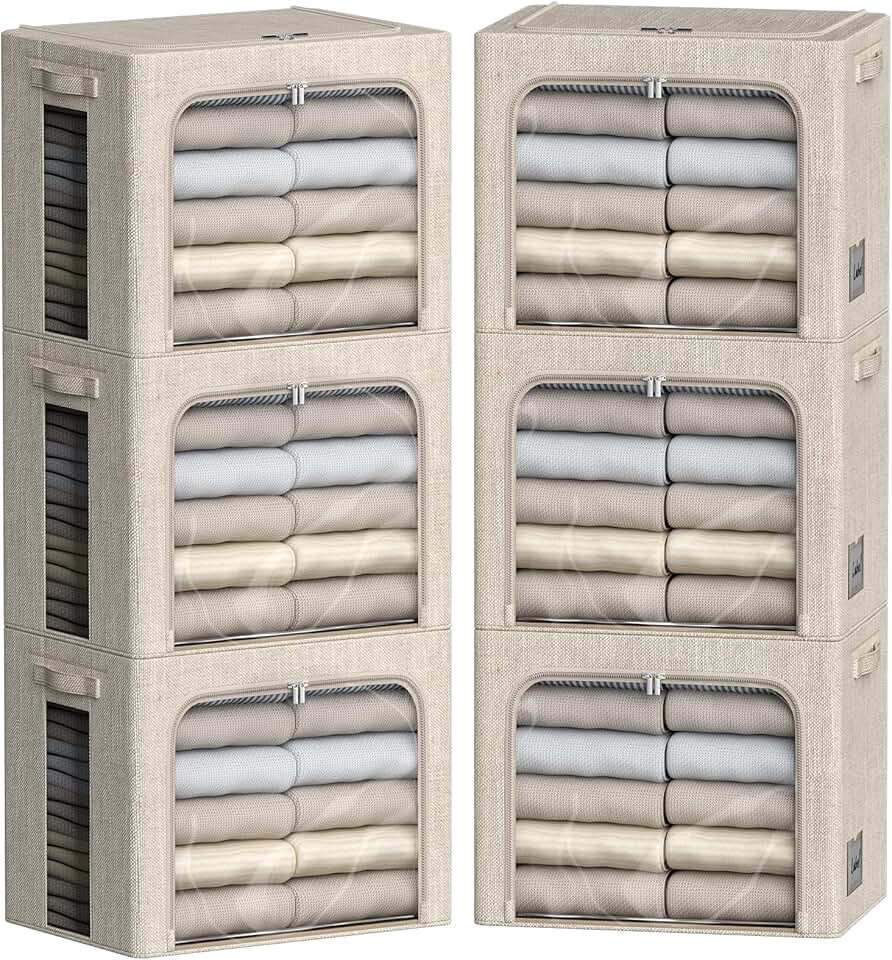 Six Foldable Fabric Storage Bins with Clear Windows