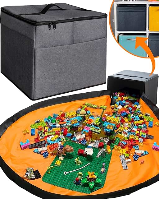 Large Toy Storage with Play Mat, Collapsible Fabric Bin