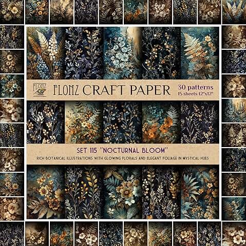 Nocturnal Bloom Scrapbook Paper with Botanical Designs