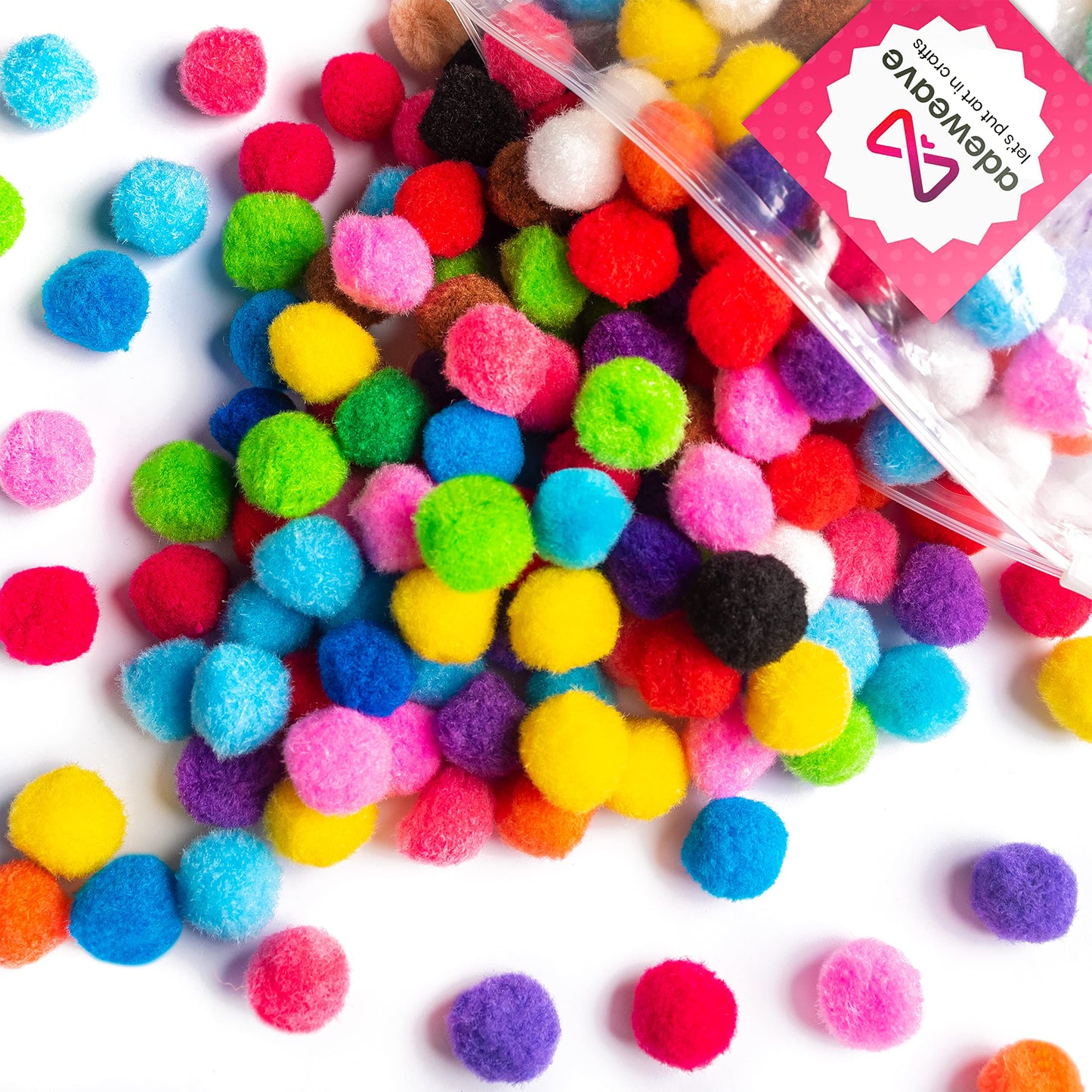 Multicolor Pom Poms Set with Googly Eyes, 300 Pieces