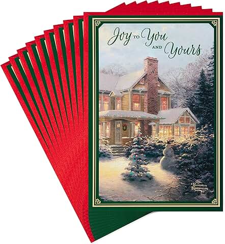 Set of 6 Christmas Cards with Snowy House Design