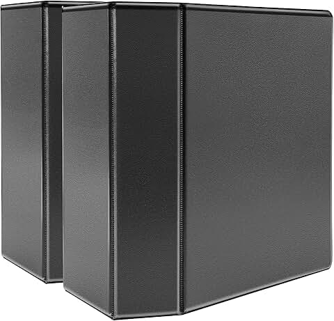 Heavy Duty 3-Ring Binder, 5 Inch, Black, 2-Pack