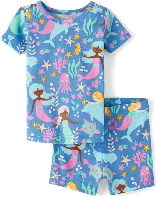 Baby Girl Cotton Short Sleeve Top and Shorts Pajama Set