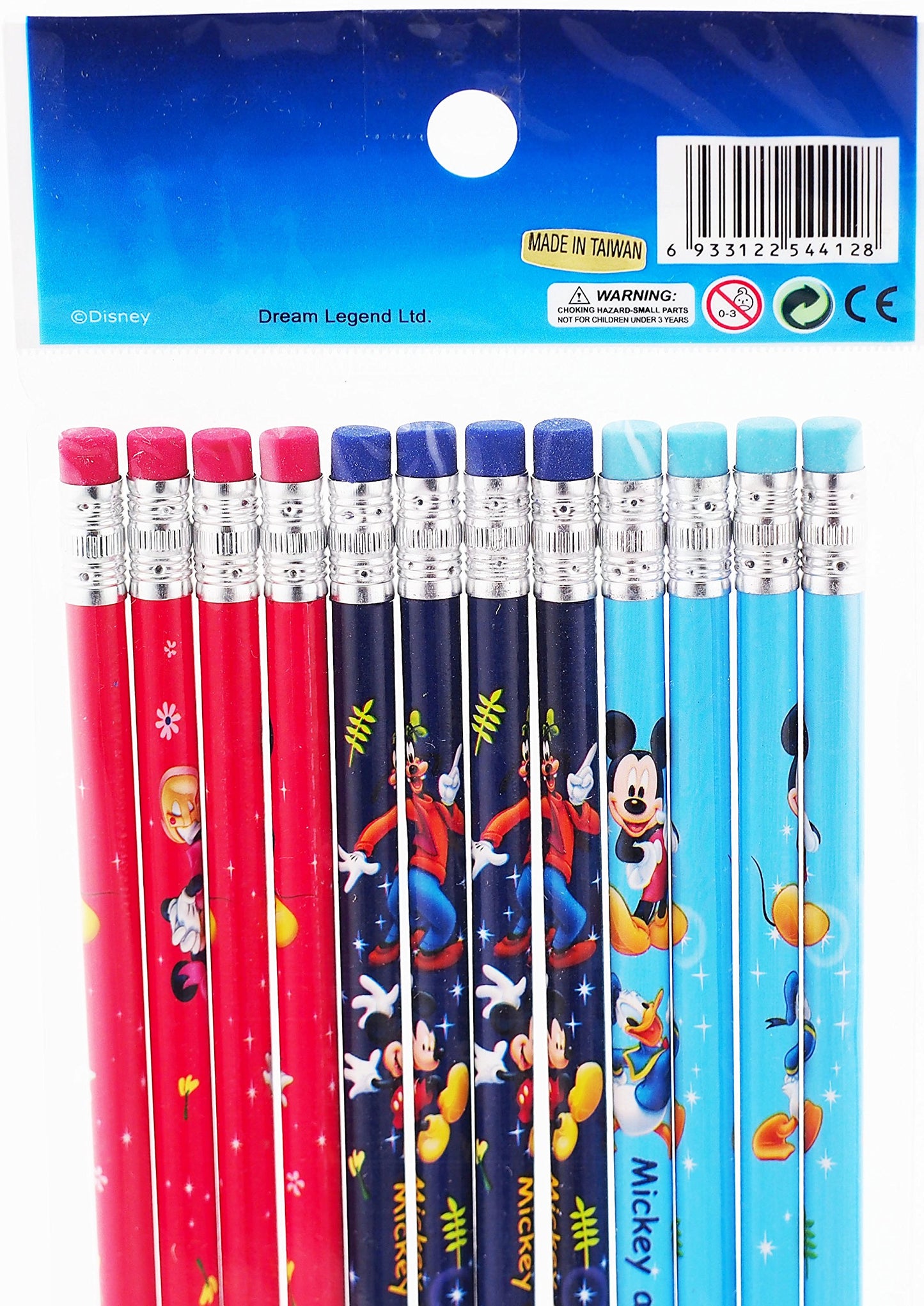 Set of 12 Wooden Pencils with Erasers and Stickers