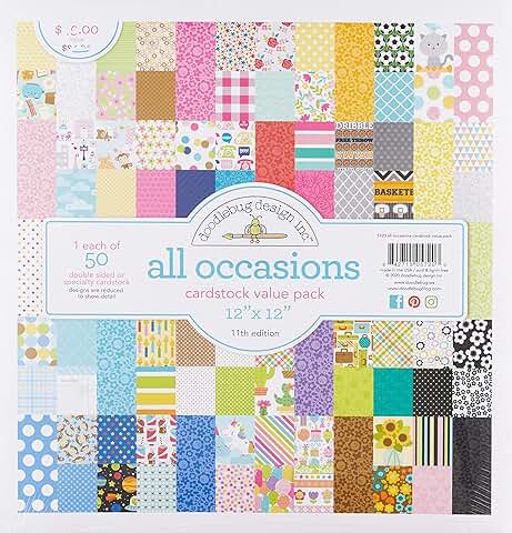 Doodlebug 12x12 Cardstock Pack, 50 Sheets, All Occasions