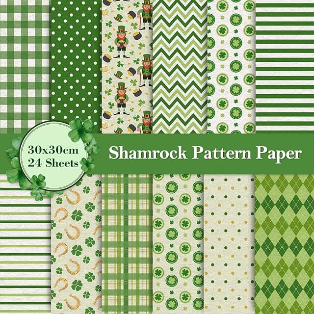 12 St. Patrick's Day Pattern Paper Sheets, 30x30cm