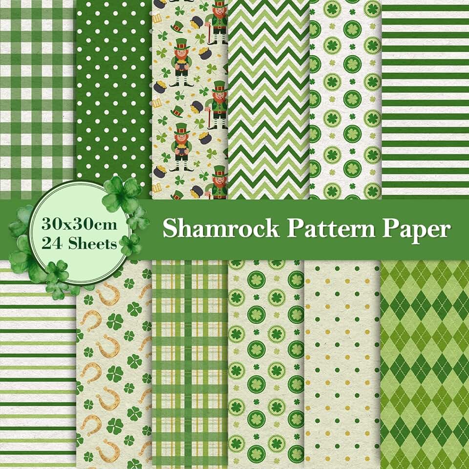 12 St. Patrick's Day Pattern Paper Sheets, 30x30cm