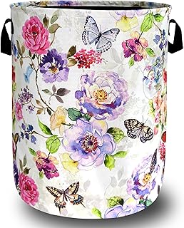 Colorful floral foldable laundry basket with handle