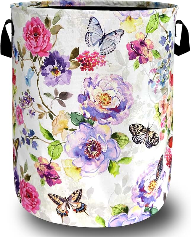 Colorful floral foldable laundry basket with handle