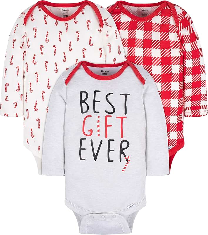 Three-pack of holiday long-sleeve baby onesies