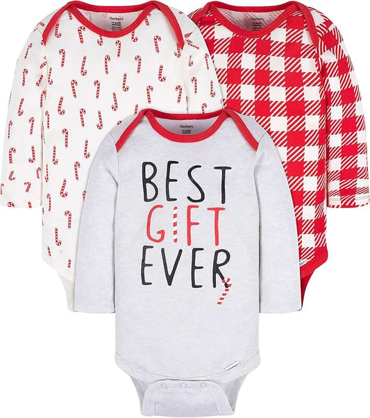 Three-pack of holiday long-sleeve baby onesies