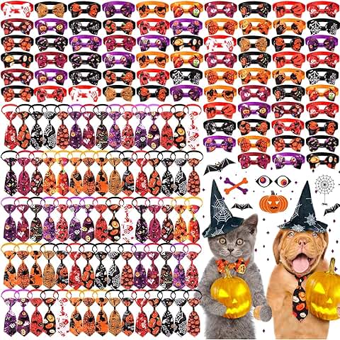 150 Pcs Halloween Dog and Cat Bow Ties and Collars