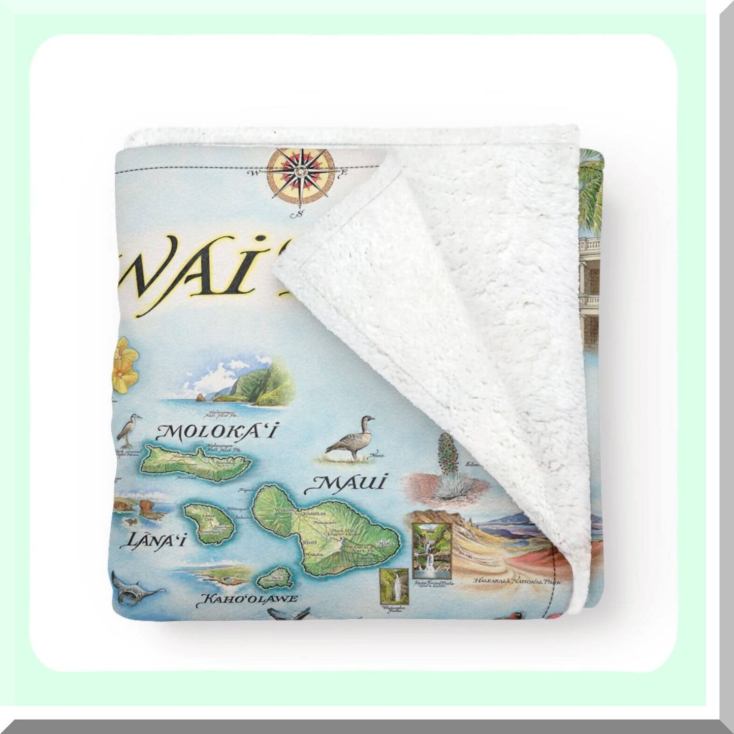 Aloha Island Dreams Fleece Blanket - Hand-Drawn Hawai'i State Map Art, Soft and Cozy Throw for Couch, Perfect Unique Gift, 58"x 50"