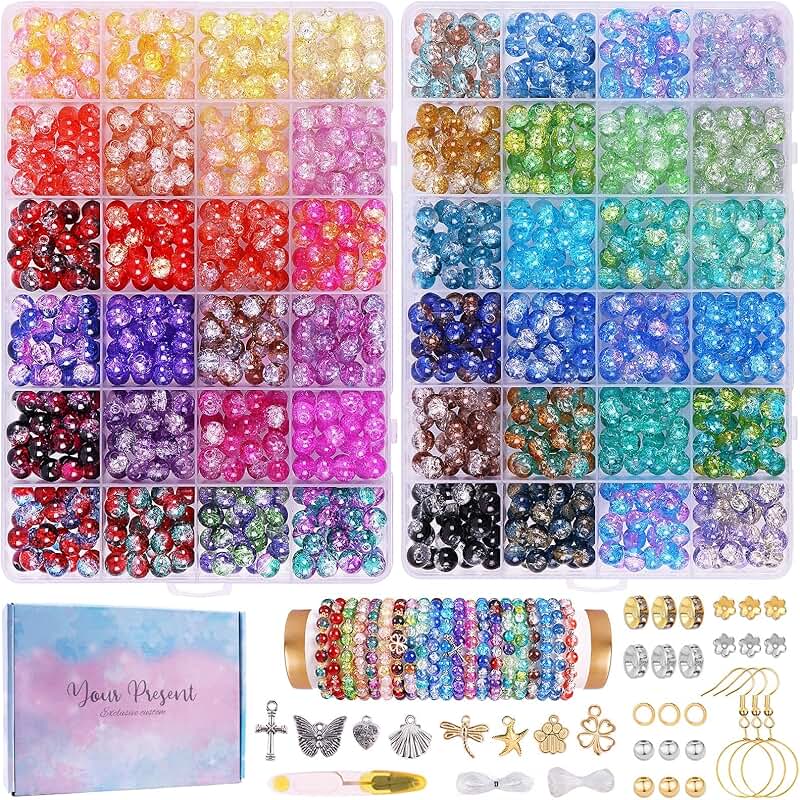 1800pcs 8mm Crackle Glass Beads for Jewelry Making