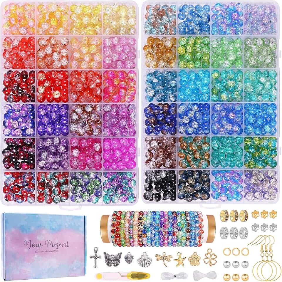 1800pcs 8mm Crackle Glass Beads for Jewelry Making