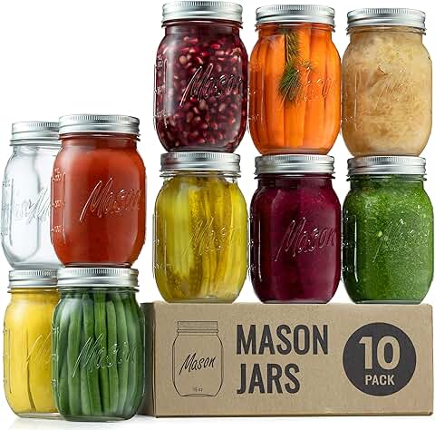 10 Pack 16 oz Mason Jars with Lids and Sealer