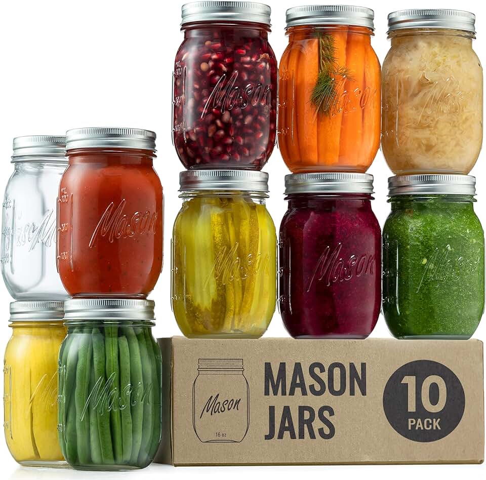 10 Pack 16 oz Mason Jars with Lids and Sealer