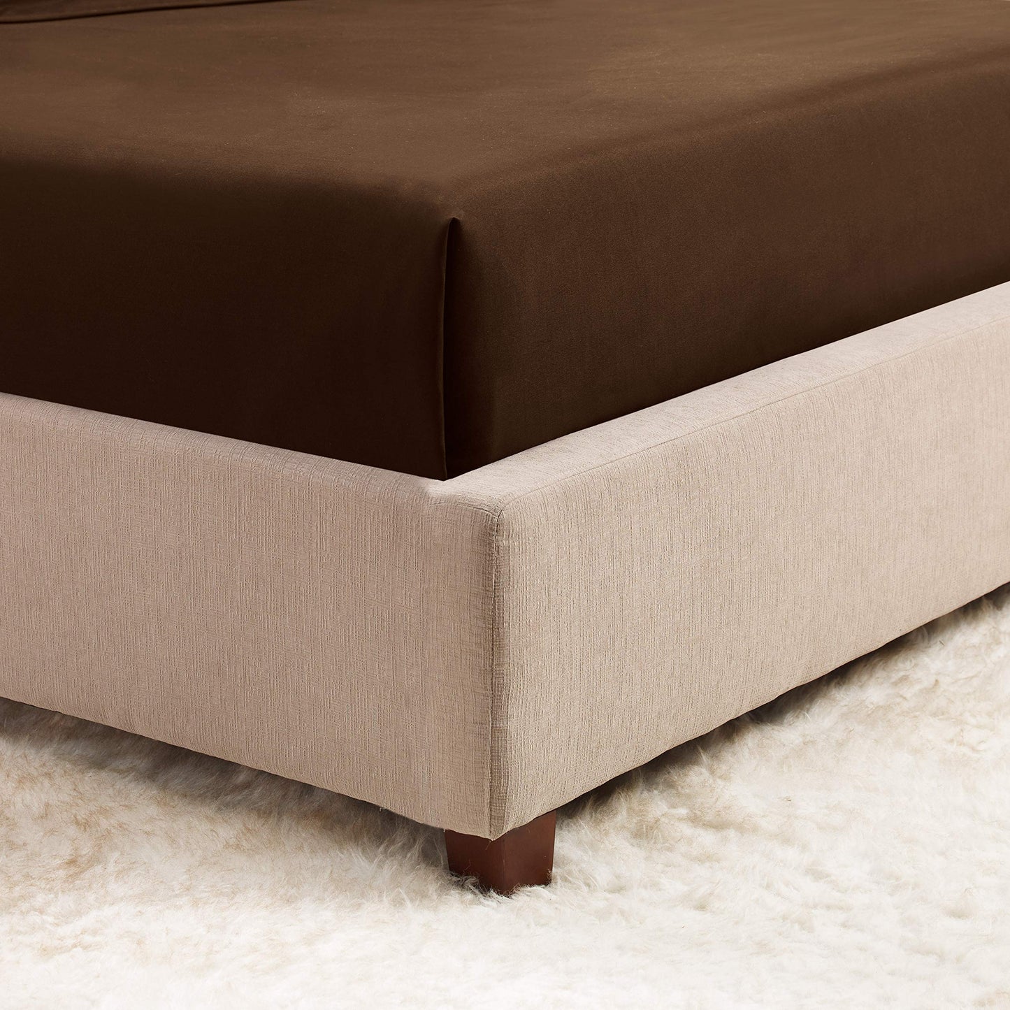 Adjustable King Sheets Egyptian-Cotton Set 5 Piece Chocolate Solid  600 Thread Count-Fitted Sheet Fit up to 25 Inches Deep Pocket. Split-King)