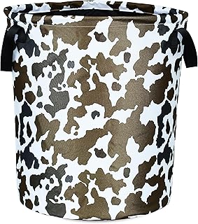Brown cow print foldable laundry basket, 17.7x13.7 inches
