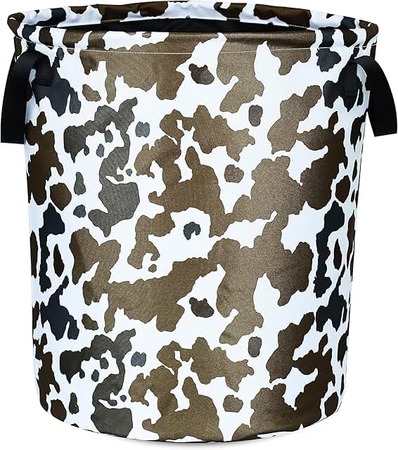 Brown cow print foldable laundry basket, 17.7x13.7 inches