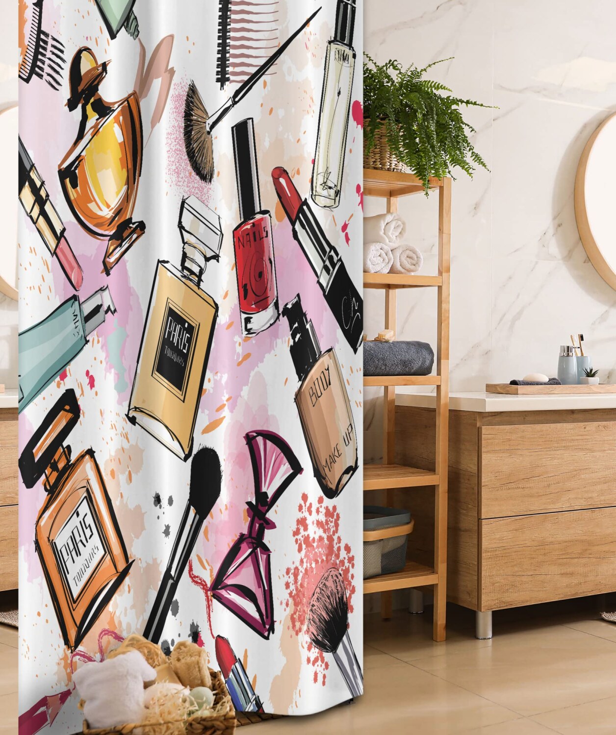 Cosmetic Makeup Pattern Shower Curtain 36x72 inches