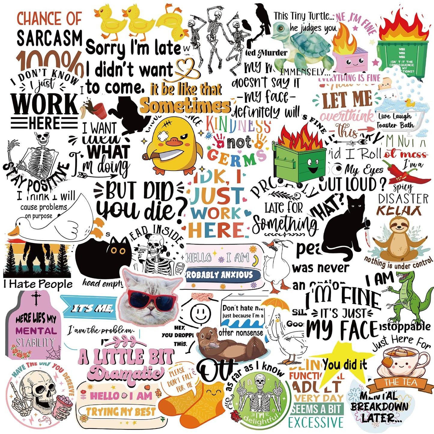 50 Funny Waterproof Stickers for Adults