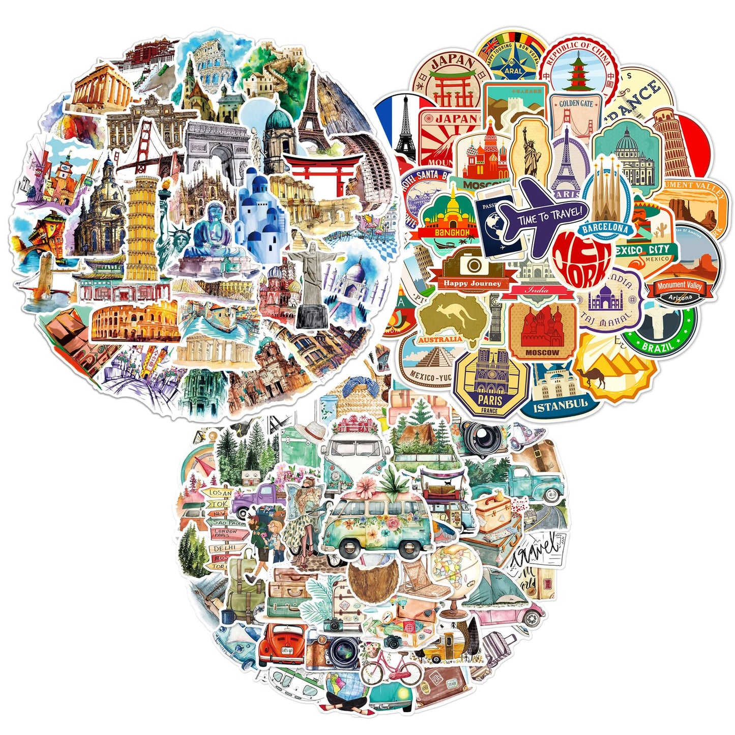 150 Waterproof Vinyl Travel Landmark Stickers