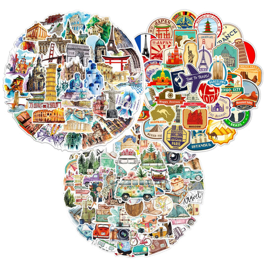 150 Waterproof Vinyl Travel Landmark Stickers