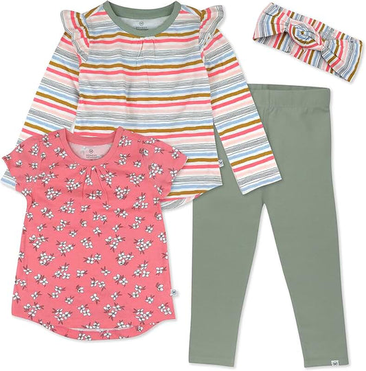 Baby Girls' 4-Piece Organic Cotton Outfit Set