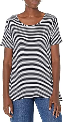 Women's Navy and White Stripe Short-Sleeve Scoopneck T-shirt