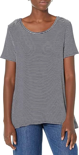 Women's Navy and White Stripe Short-Sleeve Scoopneck T-Shirt