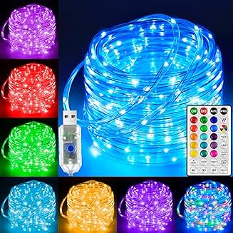 Color Changing USB Rope Lights, 33FT, Waterproof, 18 Colors