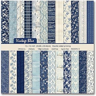 Blue Rose Flower Pattern Scrapbook Paper, 12x12 inches, 24 sheets
