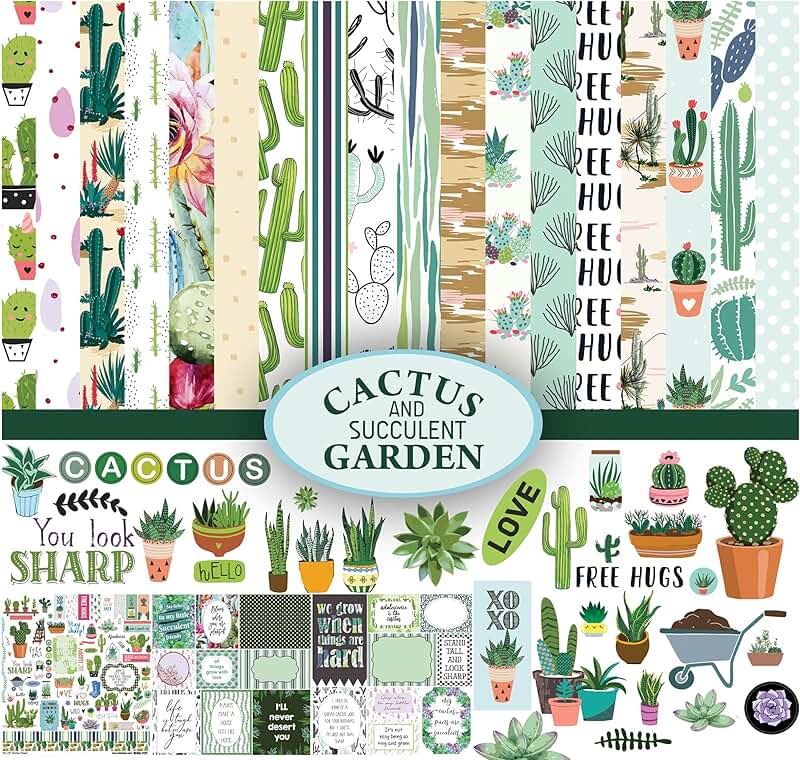 Double-Sided Cactus and Succulent Scrapbook Paper Pack
