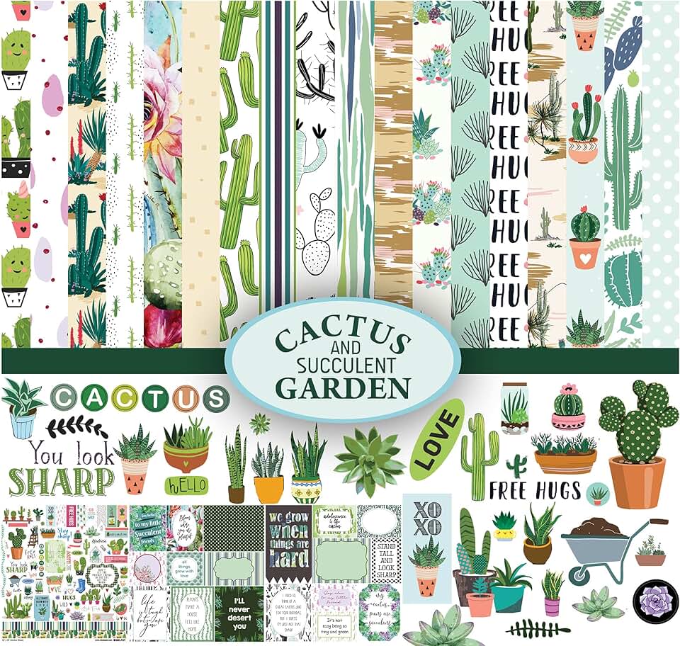 Double-Sided Cactus and Succulent Scrapbook Paper Pack