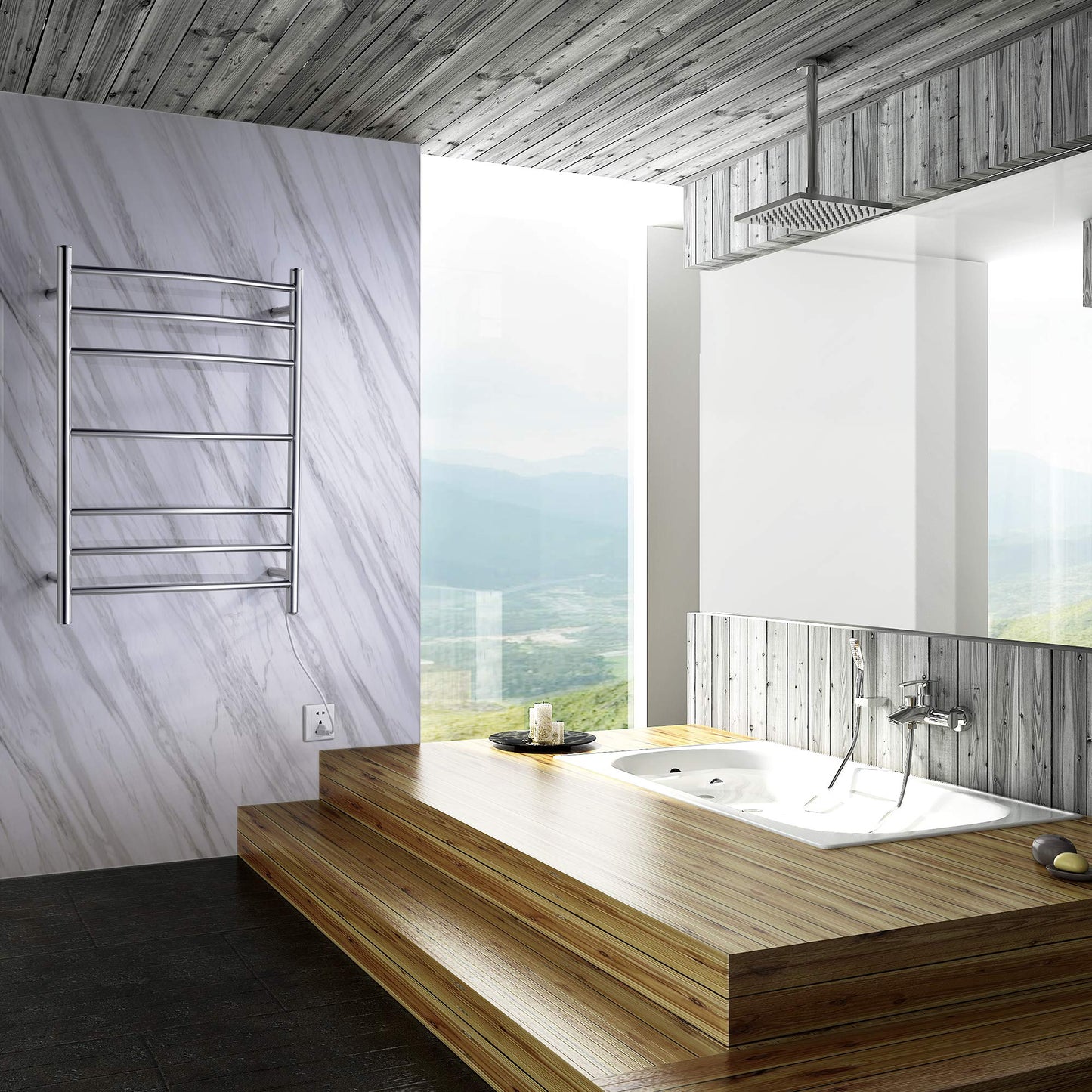 Gown 7-Bar Wall Mounted Towel Warmer in Polished Chrome  Energy Efficient 70W Electric Plug in Heated Towel Rack for Bathroom  Stainless Steel Towel Heater Rail Quick Towel Dryer  TW-AZ027CH