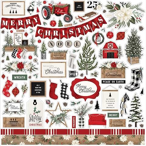 Farmhouse Christmas Element Sticker in Red, Green, Black, Woodgrain, Cream