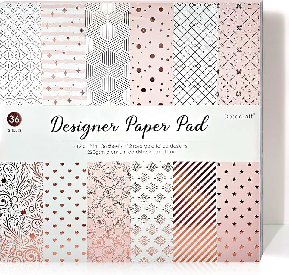 36 Sheets of 12x12 Rose Gold Decorative Cardstock