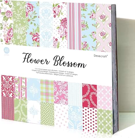 48 sheets of 12x12 decorative scrapbook paper with flower blossom design